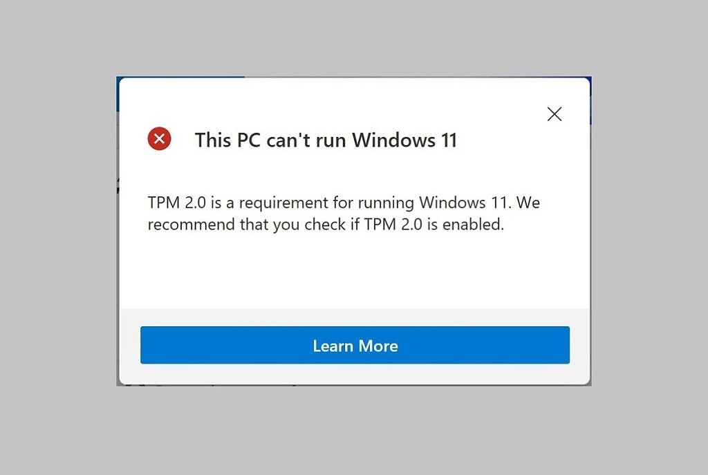 Un PC avisando que no puede instalar Windows 11 por falta de TPM